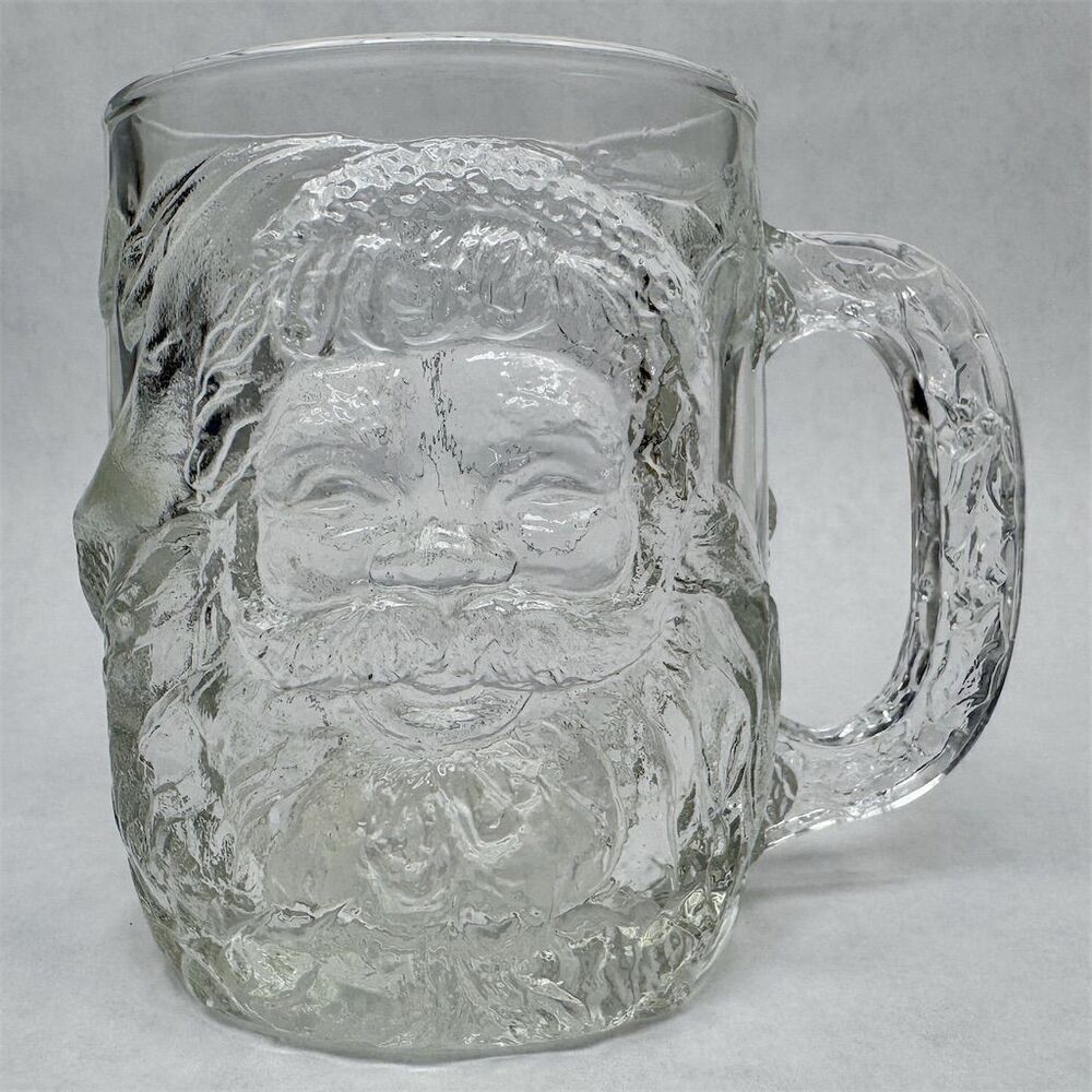 Vintage Luminarc Glass Santa Claus Christmas Mug 3D Design Collectible